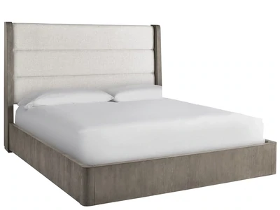 Upholstered Low Profile King Bed in Weathered Oak