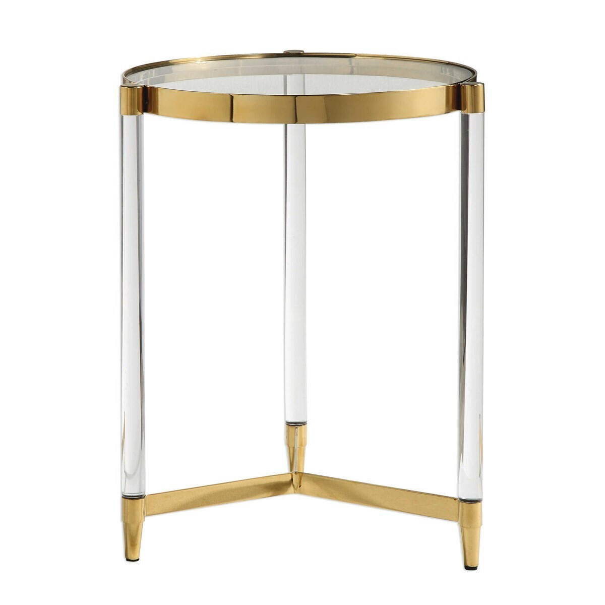 Modern Round Gold Accent End Table with Acrylic Legs