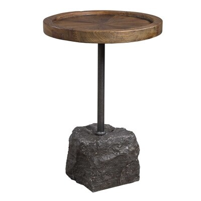 Rustic Chiseled Rock Martini Table with Wood Top