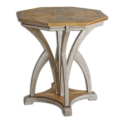 Aged White Carved Octagonal Side Table