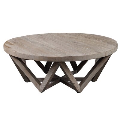 Natural Reclaimed Elm Wood Round Cocktail Table