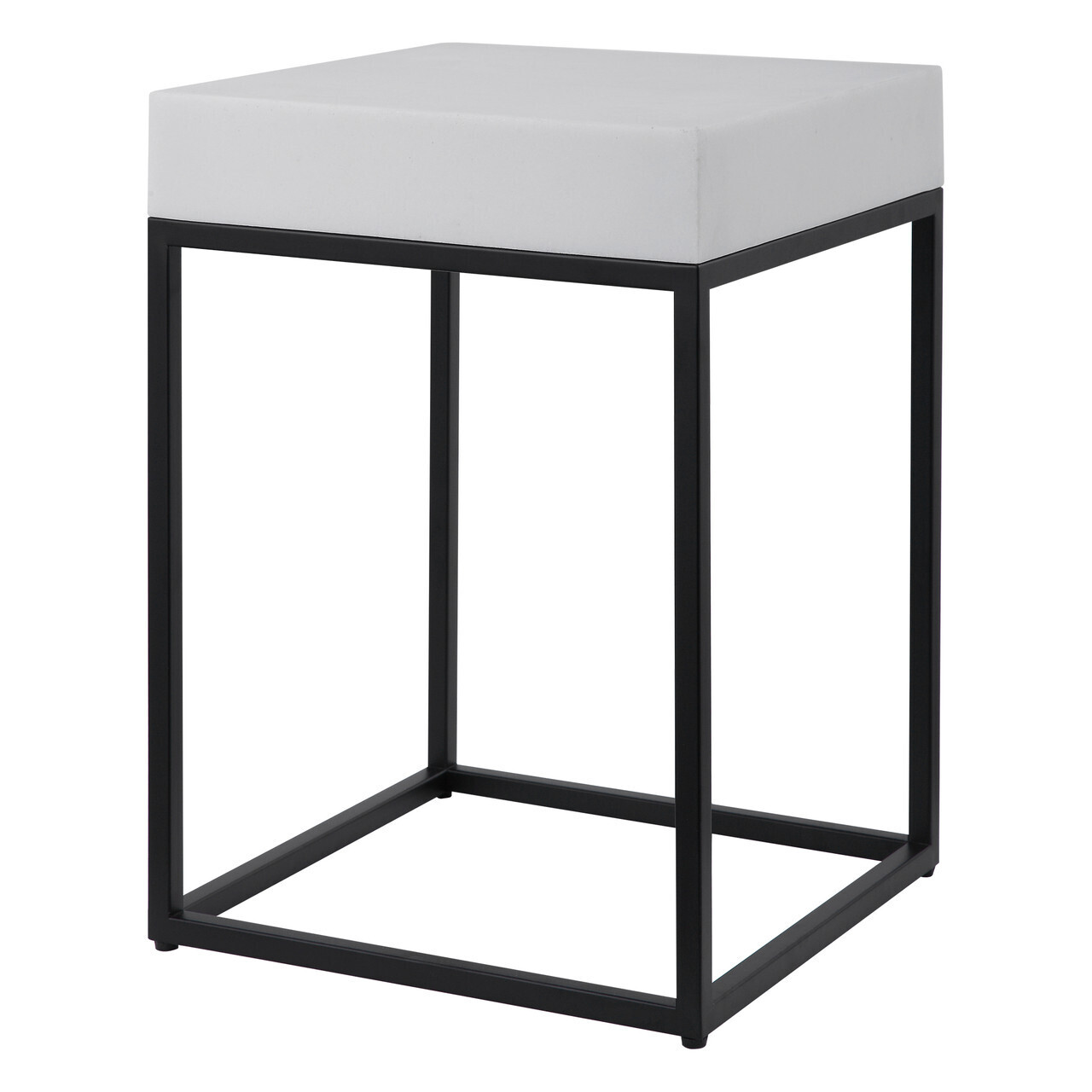 Modern White Marble Accent Table in Aged Black