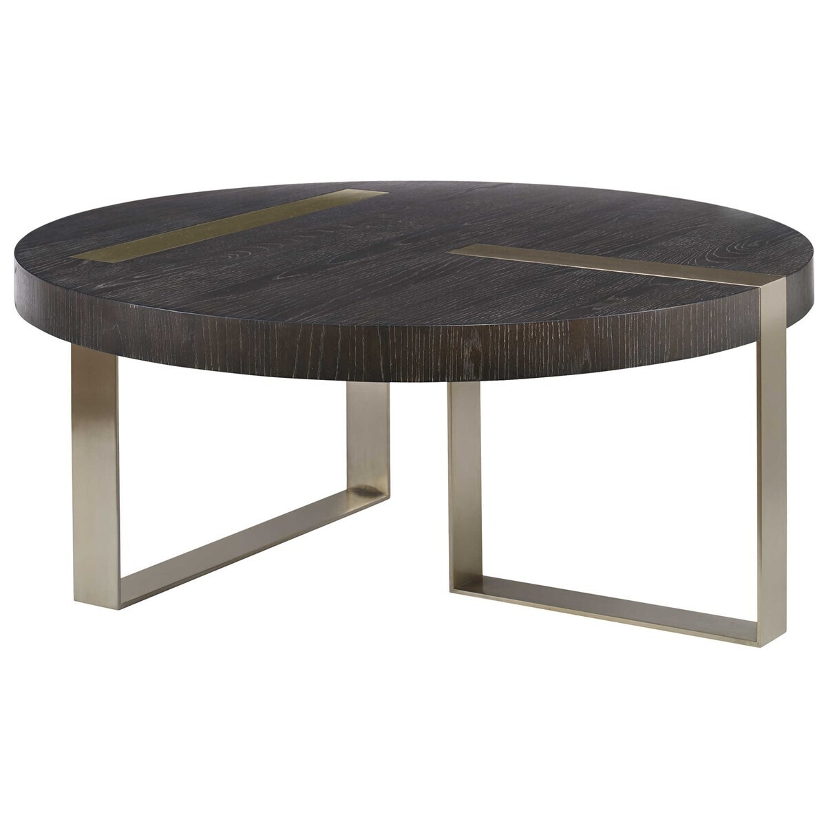 Round Ebony Cocktail Table with Brushed Pewter Base
