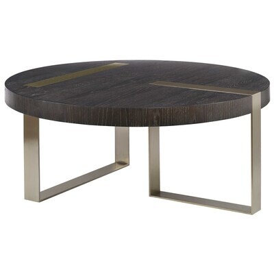 Round Ebony Cocktail Table with Brushed Pewter Base