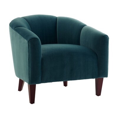 Misha Peacock Velvet Upholstered Barrel Accent Chair