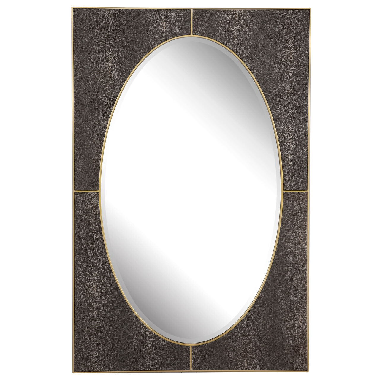 Modern Oval Wall Mirror with Gray Faux Shagreen Overlay