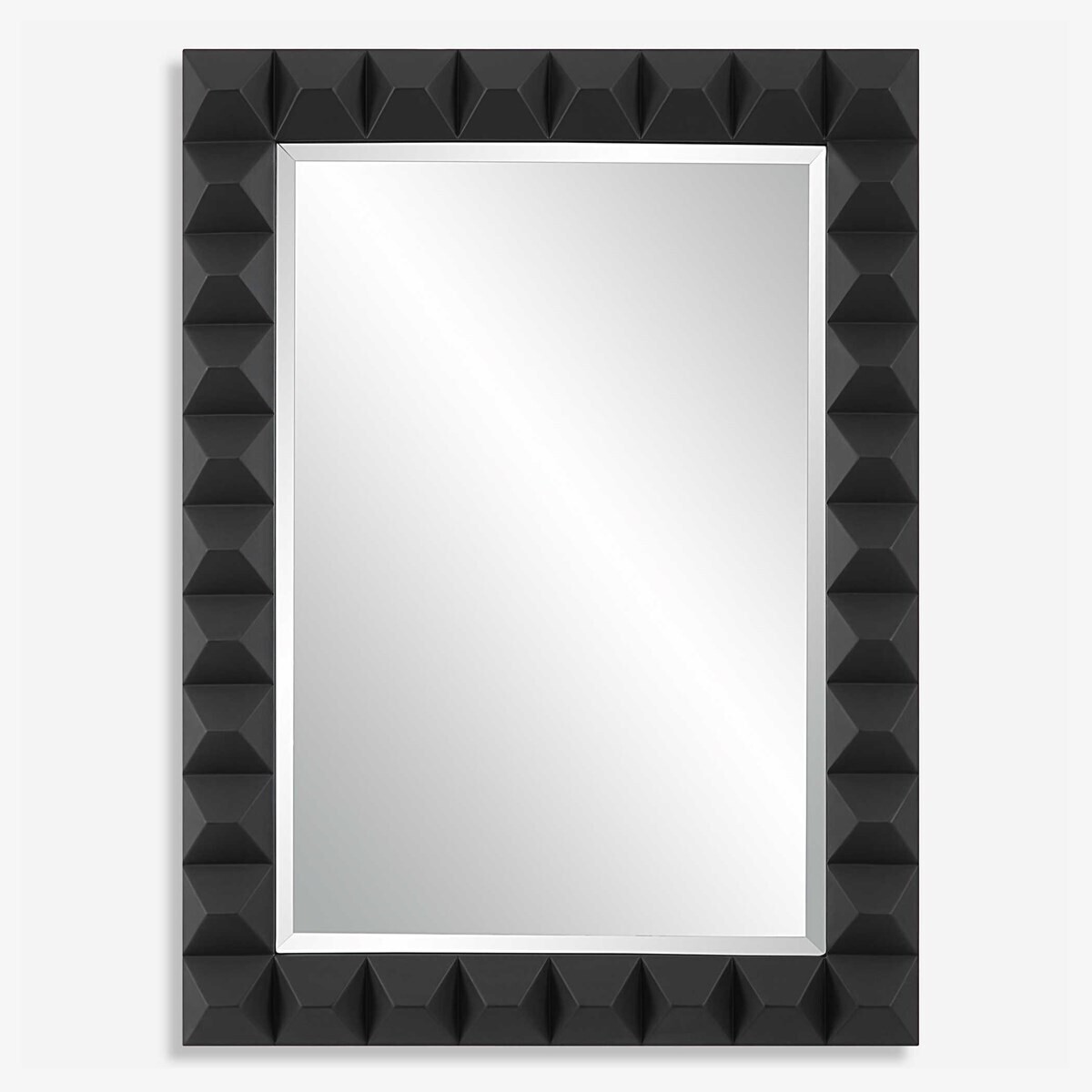 Matte Black Rectangular Studded Wall Mirror