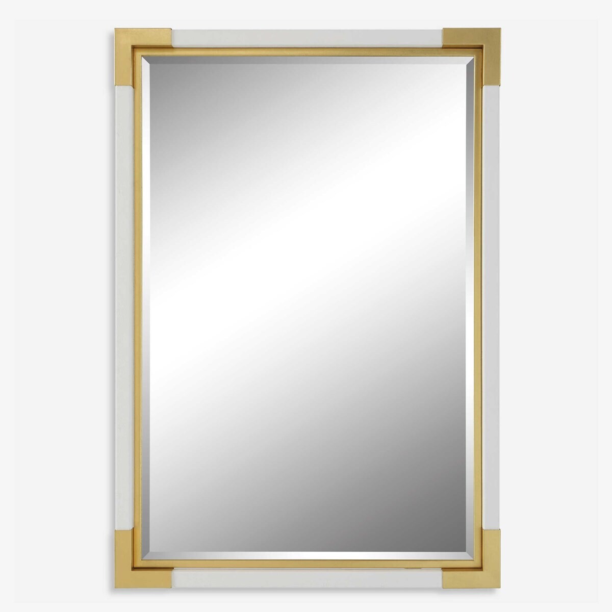 Modern White Faux Shagreen and Gold Accent Wall Mirror