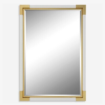 Modern White Faux Shagreen and Gold Accent Wall Mirror