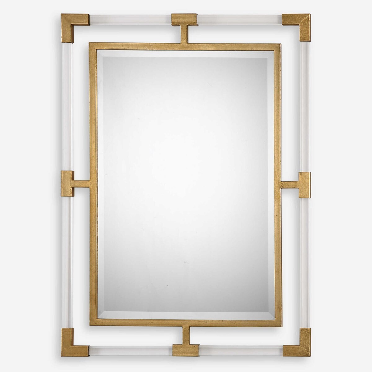 Modern Rectangular Acrylic and Gold Framed Mirror - 28" x 38"