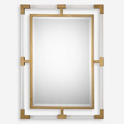 Modern Rectangular Acrylic and Gold Framed Mirror - 28" x 38"