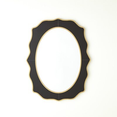 Oval Beveled Scalloped Frame Mirror in Black and Gold