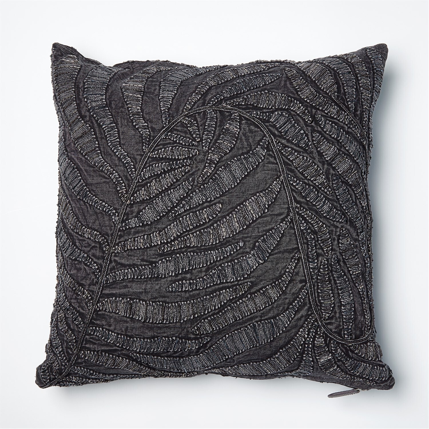 20" x 20" Beaded Palm Leaf Square Pillow in Blue