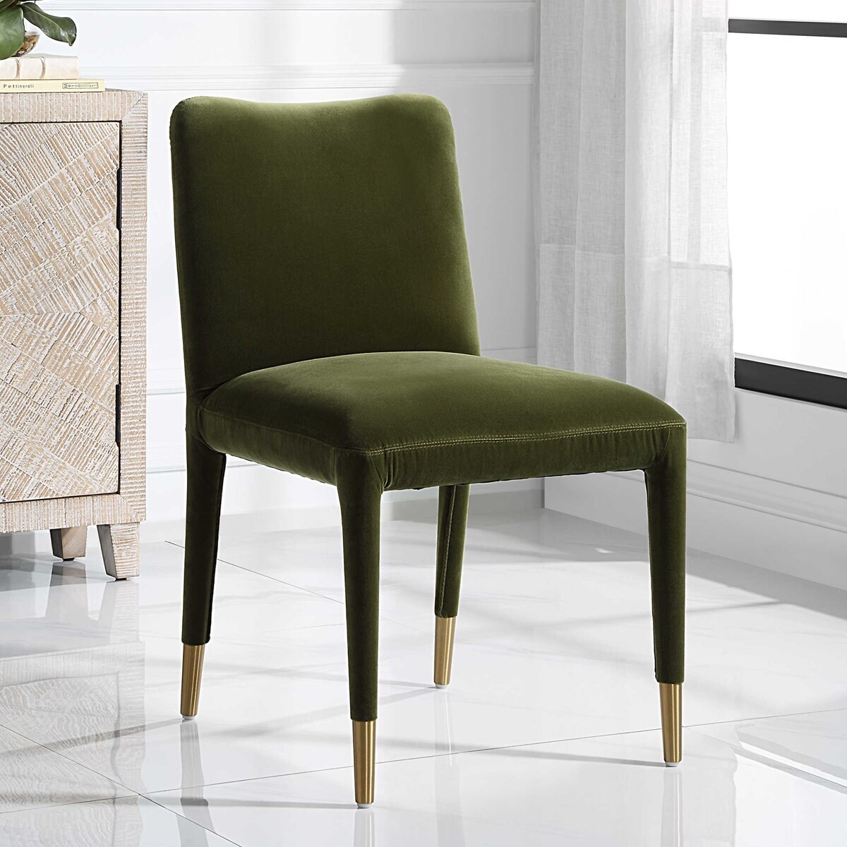 moss green velvet dining chair