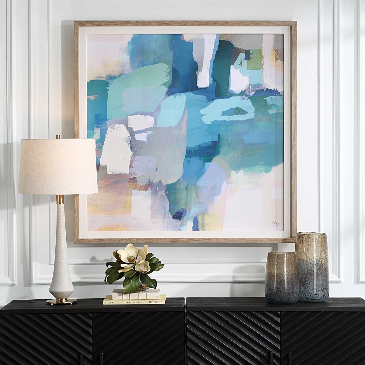 Abstract Azure Blue Framed Print Wall Art