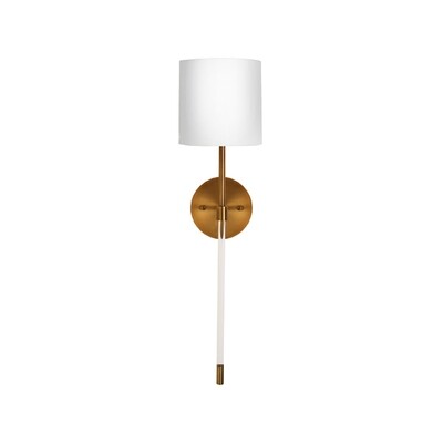 Antique Brass and Clear Acrylic Rod 1-Light Wall Sconce