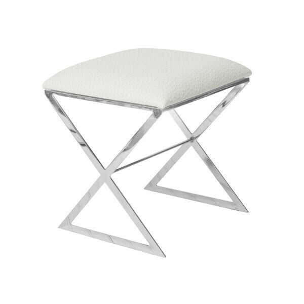Modern Cream Leather Upholstered Silver Bench