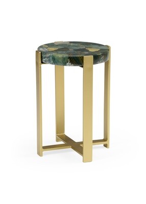 Jasper Green Agate Stone Round Accent Table with Gold Iron Base