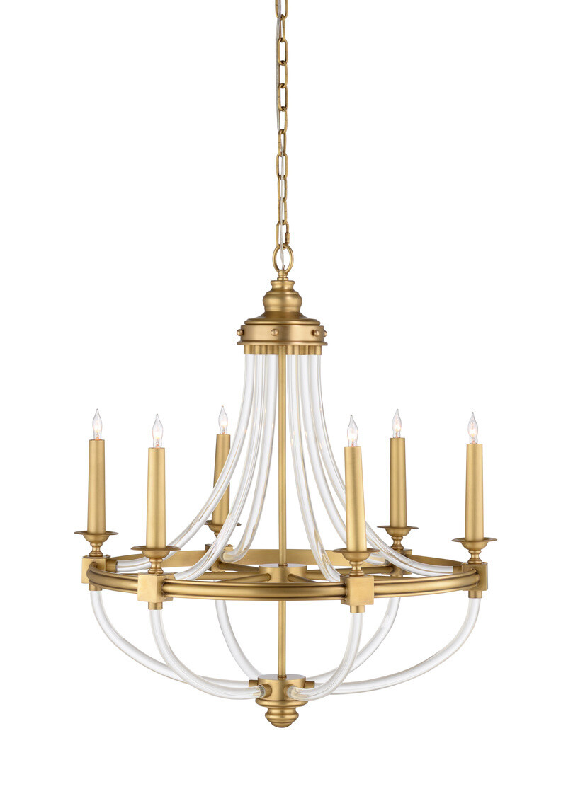 Antique Brass and Acrylic 6-Light Empire Chandelier