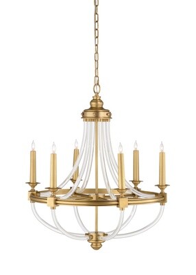 Antique Brass and Acrylic 6-Light Empire Chandelier
