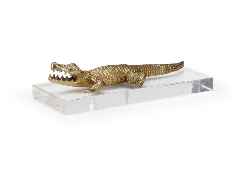 Brass Crocodile Alligator Sculpture on Acrylic Base