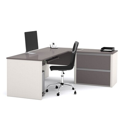 Modern Reversible L-Shaped Desk with 2-Drawer File Cabinet - 71"W