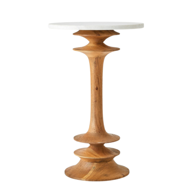 Oasis White Marble Top Natural Oak Side Table