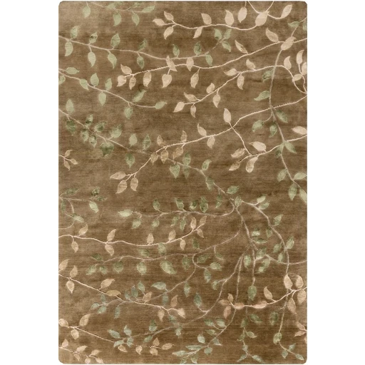 Charcoal 6 x 9 Floral Leaf Wool Rectangle Area Rug