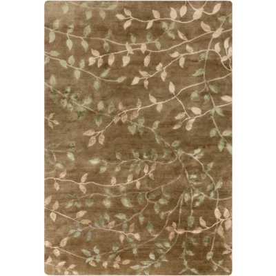 Charcoal 6 x 9 Floral Leaf Wool Rectangle Area Rug