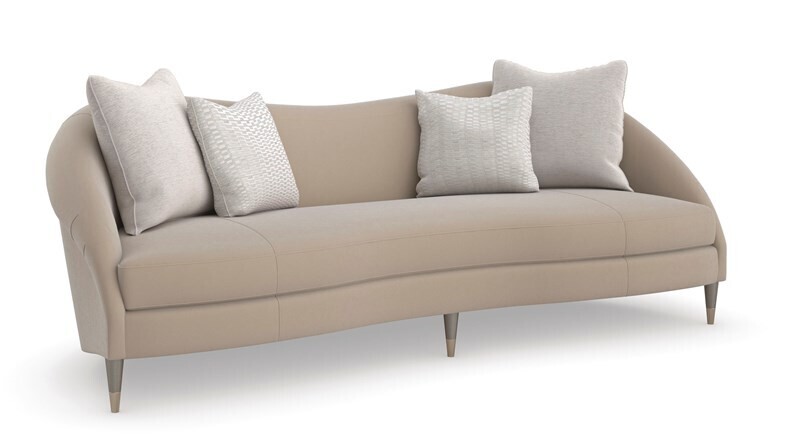 Modern Curved Recessed Arm Sofa in Beige
