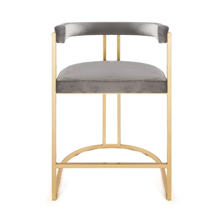 Modern Gold Frame Counter Stool with Grey Cushion