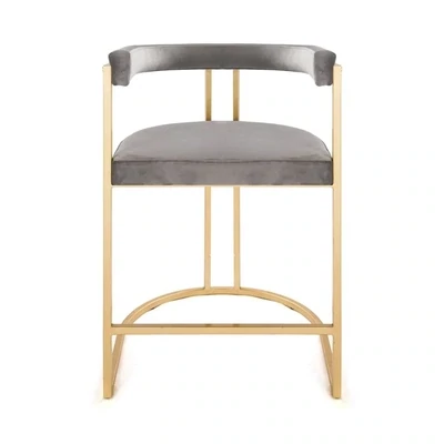 Modern Gold Frame Counter Stool with Grey Cushion