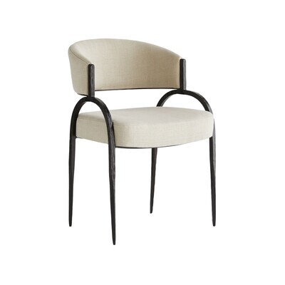 Natural Fabric Dining Chair with Black Iron Legs