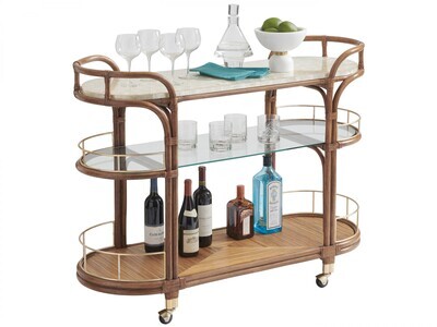 Natural Brown Large 3-Tier Rattan Cart on Wheels
