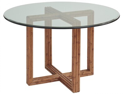 Round Glass Top Wooden Base Dining Table