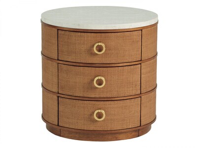 Raffia Round End Lamp Table with Storage