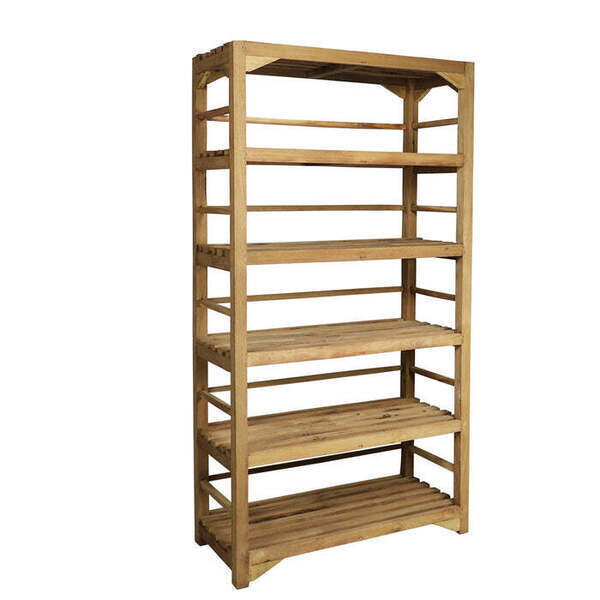 6-Tier Slatted Display Shelf in Bleached Wood
