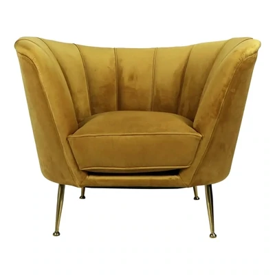 Yellow Velvet Occasional Tub Chair with Gold Metal Legs