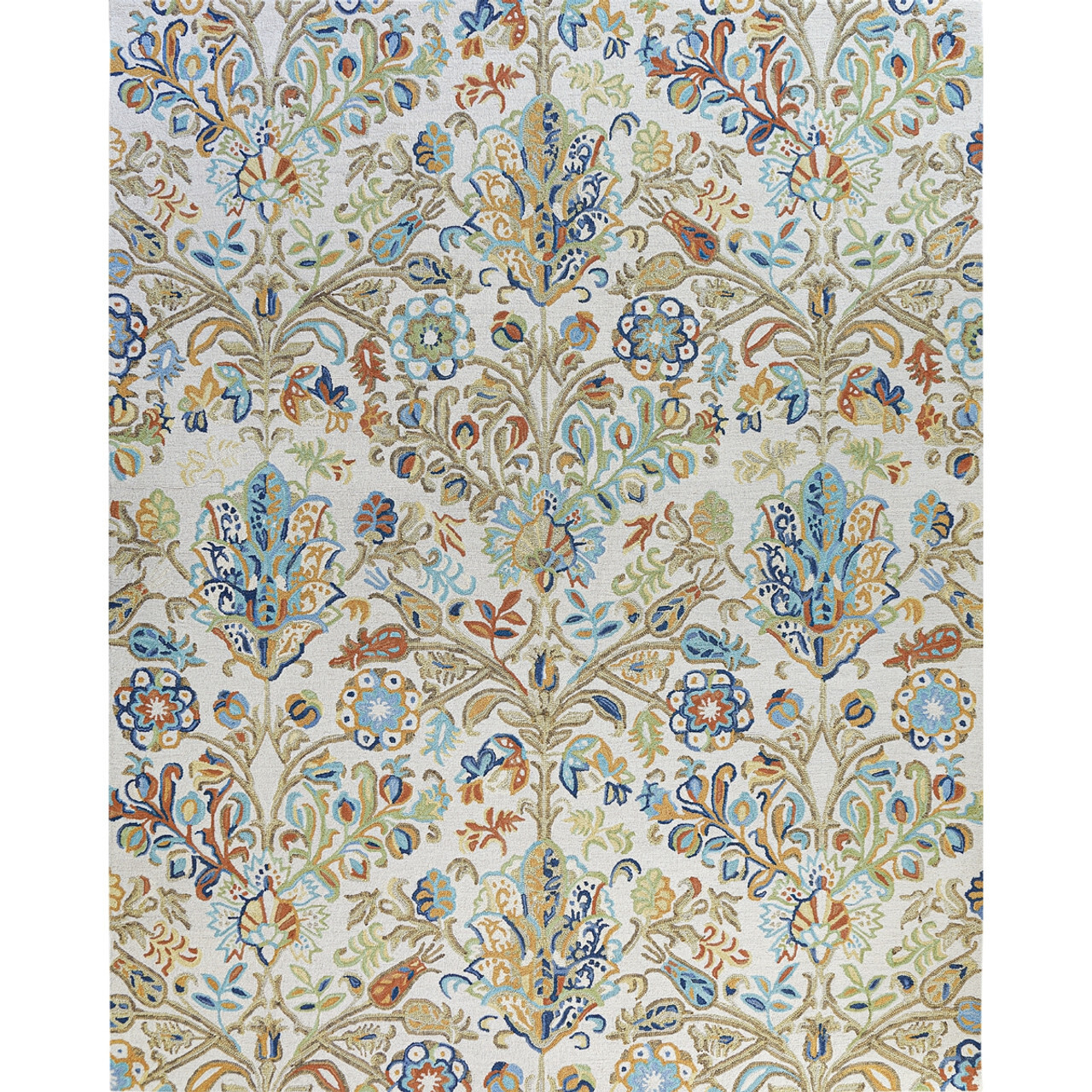 Ivory Multicolor Floral Handmade Tufted Wool Area Rug