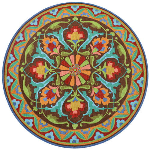 Round Multicolored Floral Hand-Tufted Wool Rug