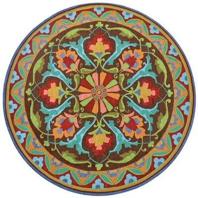 Round Multicolored Floral Hand-Tufted Wool Rug