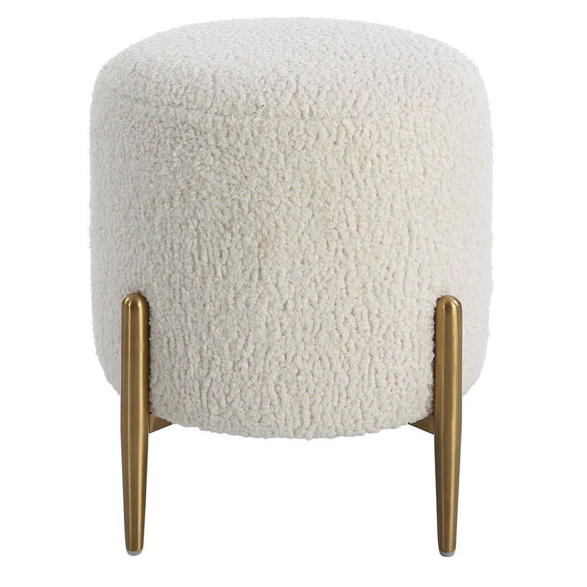 Arles White Shearling Pouf Ottoman with Gold Metal Legs