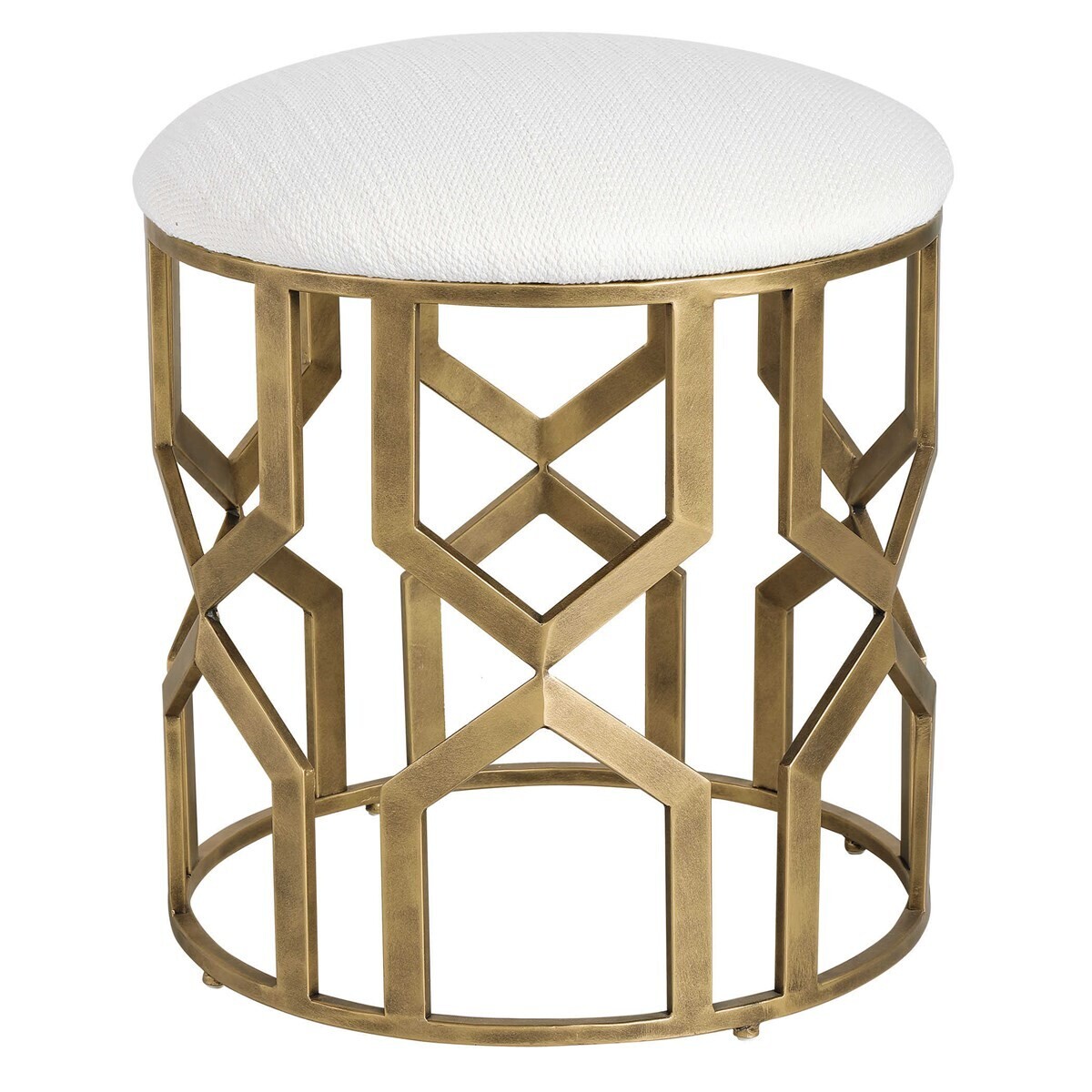Trellis Upholstered Geometric Accent Stool with Gold Metal Base
