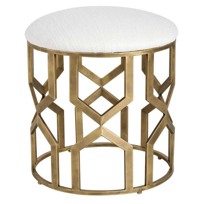 Trellis Upholstered Geometric Accent Stool with Gold Metal Base