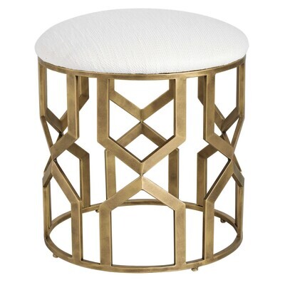 Trellis Upholstered Geometric Accent Stool with Gold Metal Base