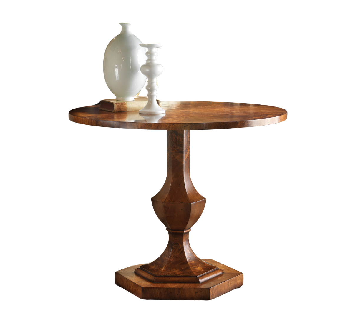 Round Walnut Center Table with Inlay