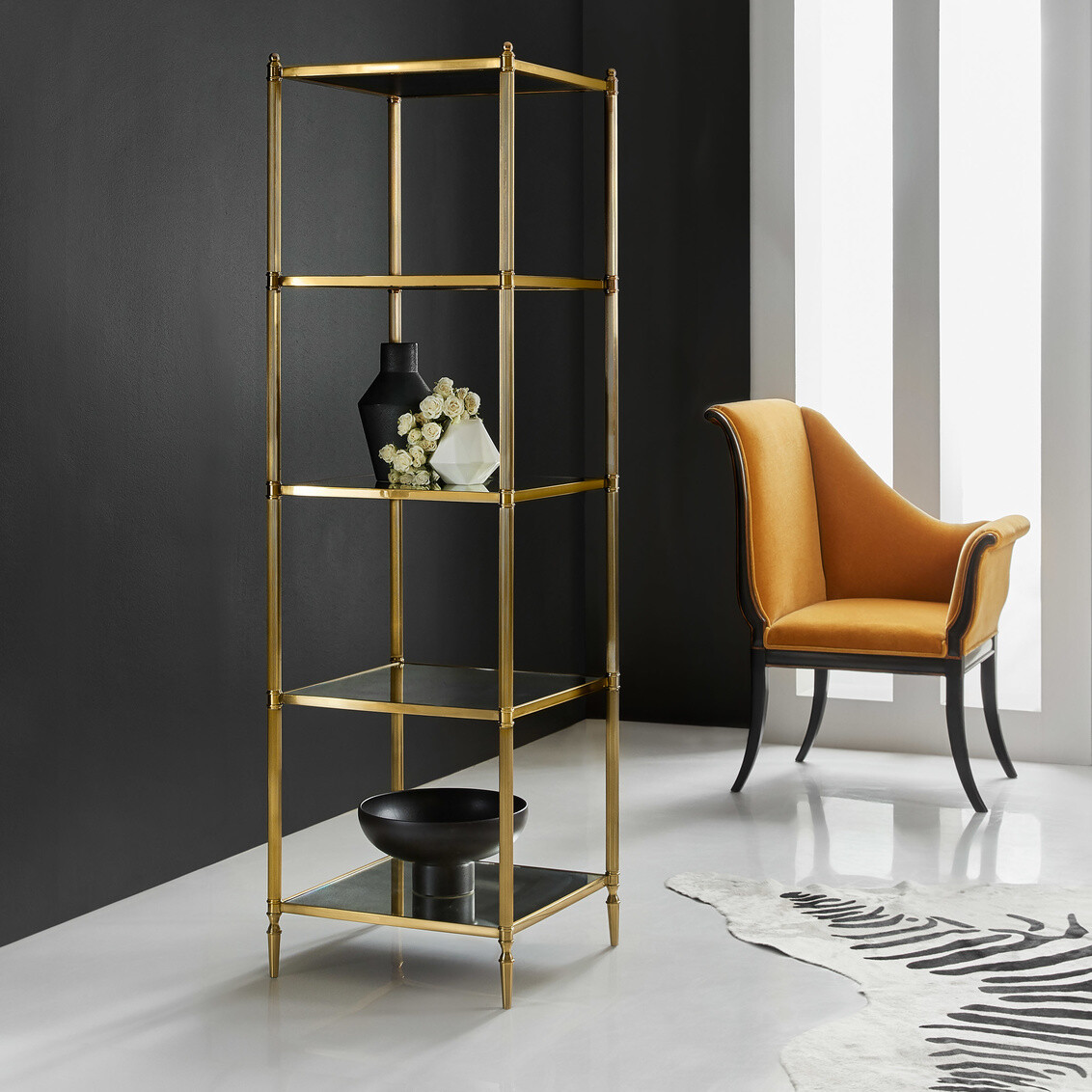 Gold Etagere with Glass Shelves