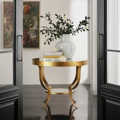 Gueridon Clear Glass Side Center Table with Gold Frame