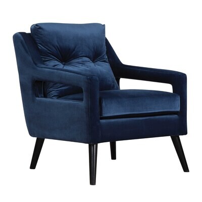 Brien Button-Tufted Armchair in Ink Blue Velvet