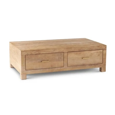 Light Mango Wood Coffee Table with Storage
